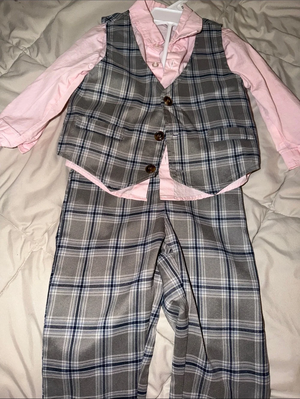 Amazon Kids Pink Shirt with Gray Plaid Vest & Pants Set
